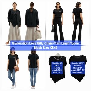 Generation Love Billy Chain-Trim Linen Top in Black Size XS/S